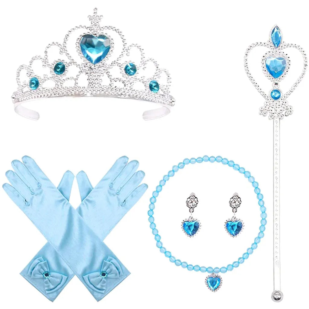  Prinzessin Kostüme Zubehör, 8-teiliges Set Mädchen Dress Up Zubehör Mit 1 X Elsa Krone, 1 X Paar Elsa Handschuhe, 1 X Zauberstab, 1 X Halskette, 2 X Ohrring (Blau)