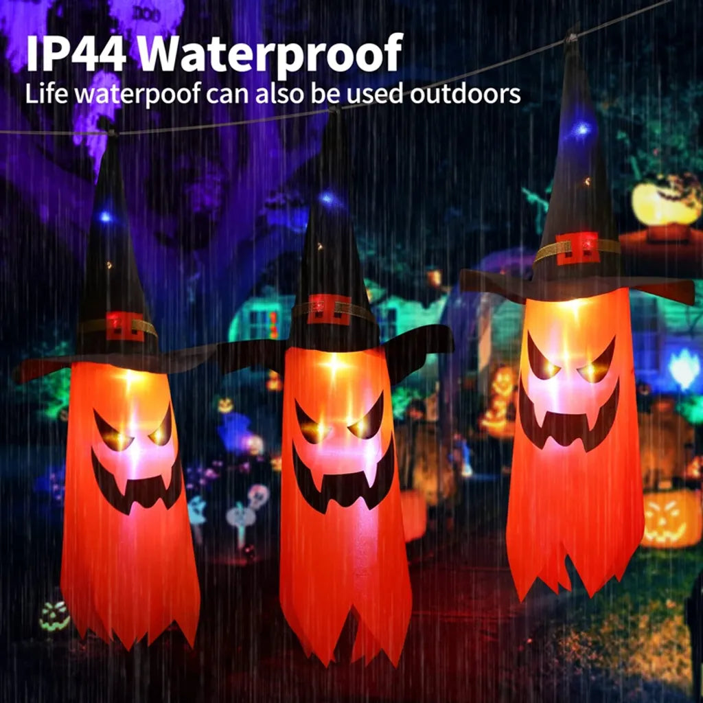  Halloween Lichter, 10,1 Fuß Batteriebetriebene 5 LED Halloween Dekorations Lichterketten, Gruselige Hängende Beleuchtete Geister Zaubererhut Dekoration Für Party Halloween