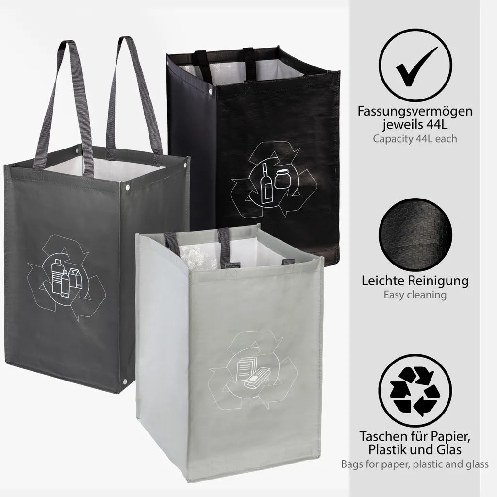  ONVAYA® Mülltrennsystem 3fach | Abfalltrennsystem Aus Taschen | Einzelne Taschen Für Papier, Plastik Und Glas Jeweils 44L | Einfach Zu Tragen Und Abzuwischen | Mülltrennsystem Für Die Küche