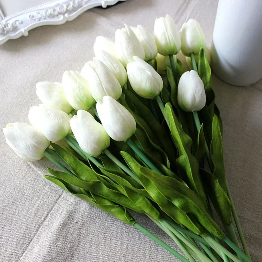  20 Stück Tulpe Künstliche Blume Latex Real Touch Bridal Wedding Bouquet Home Decor (Weiß)