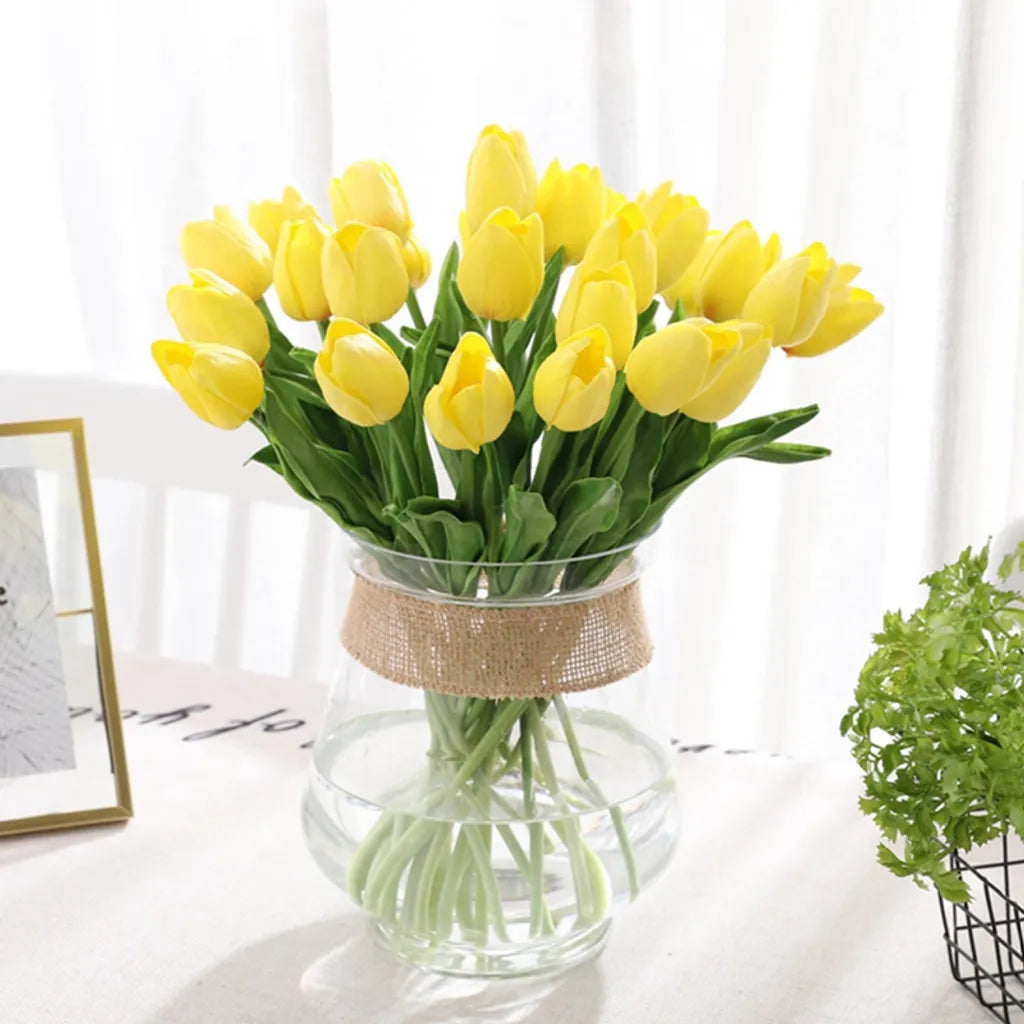  10er Künstliche Tulpe Blume Kunstblumen Gefälschte Blumen Bukett Künstlich Tulpe Gelb