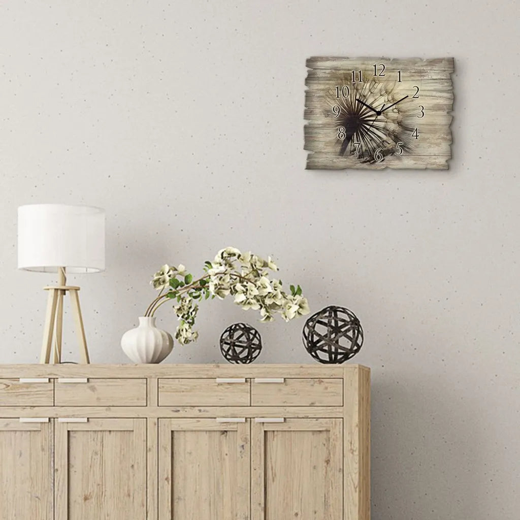  ARTland Holz Wanduhr Quarzuhr - Schwarzer Zeiger Große Pusteblume Größe: 40x30 Cm