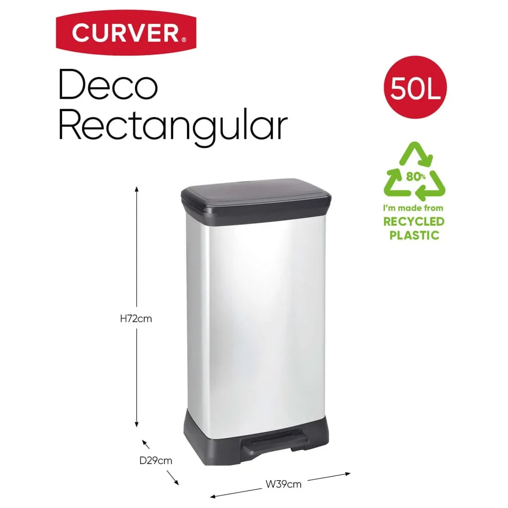  CURVER_DECOBIN Abfalleimer 50L Mit Fußpedal Silber Metallic_240643
