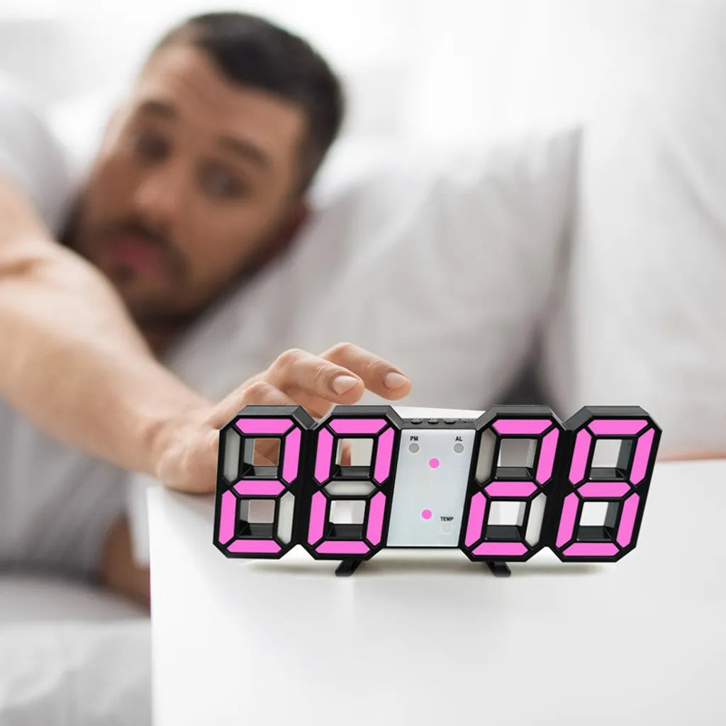  3D LED Digital-Wanduhr, Datum, Uhrzeit, Nachtlicht, Wohnzimmer, Anzeigetisch, Tischuhren, Wecker（weiß,）