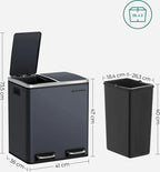 SONGMICS Mülleimer Treteimer Mit 2 Fächern 30 L Aus Metall 2 X 15 Liter Abfalleimer Mit Softclose Inneneimern Und Griffen Luftdicht Rauchgrau LTB30GS