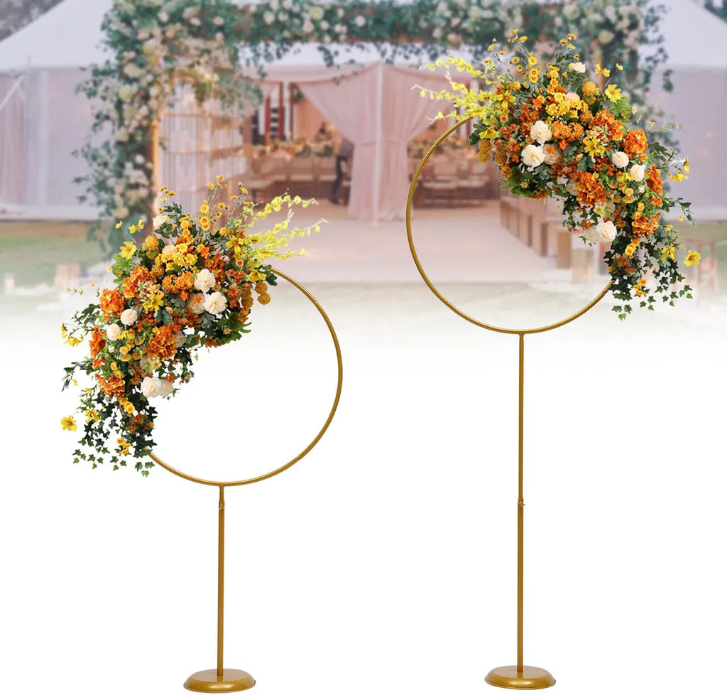 2 Stück 60cm Ballonständer Set 45-90cm Höhenverstellbar Metall Ballonhalter Säulenbogen Hochzeitsfeier Blumen Rahmen (gold) Für Party Hintergrund Dekoration