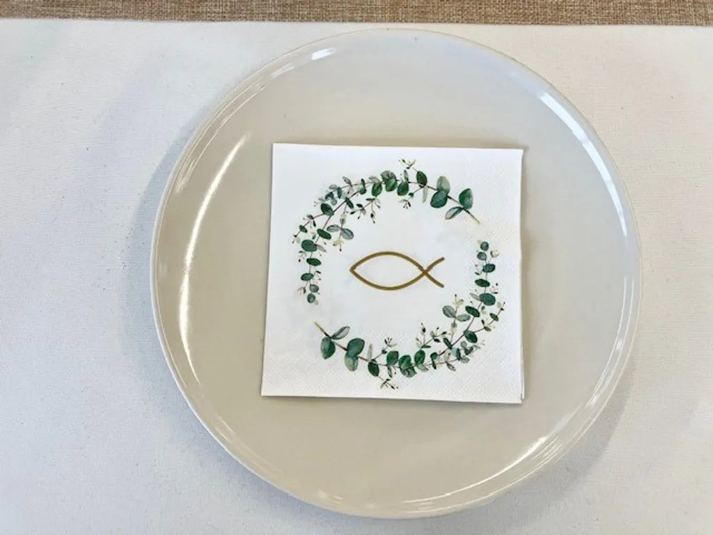  20 Cocktail-Servietten Fisch Eukalyptus Kommunion Komfirmation