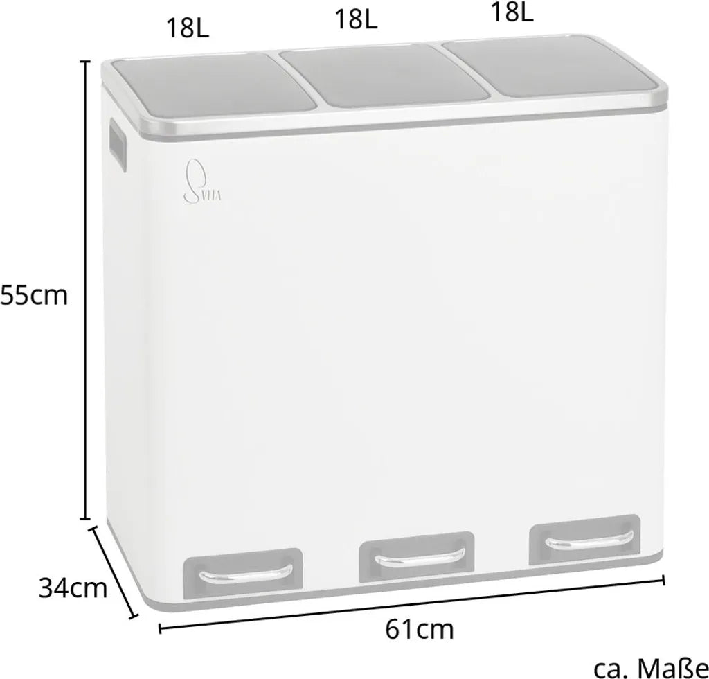  SVITA TM3X18 Treteimer 54 Liter 3x 18L Schwarz Abfalleimer Mülleimer Mülltrennung Stahl