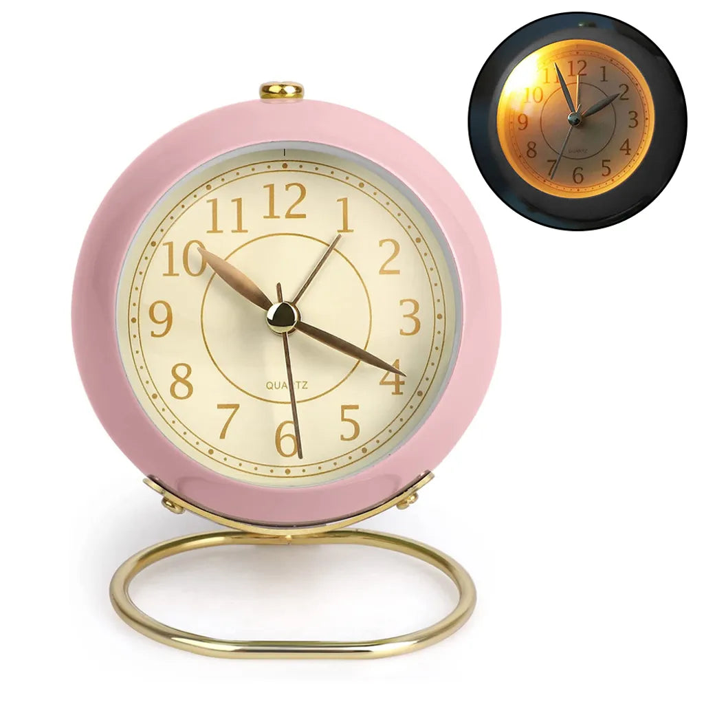  Super Leiser Wecker In 3 Farben, Runder Piepton-Wecker, Mit Nachtlicht, Batteriebetrieben, Einfaches Anbringen, Einfach Und Retro Für Schreibtisch, Schlafzimmer Und Heimdekoration,Pink