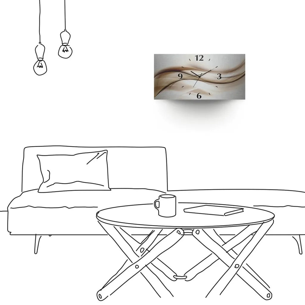  ARTland Wanduhre, Gebogen Quarzuhr - Schwarzer Zeiger Braune Abstrakte Welle Größe: 50x25 Cm
