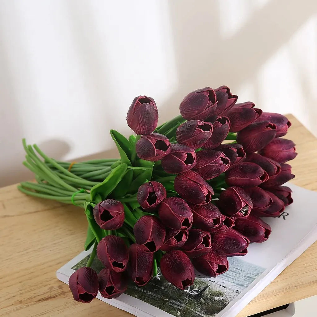  10er Künstliche Tulpe Blume Kunstblumen Gefälschte Blumen Bukett Künstlich Tulpe Rotwein