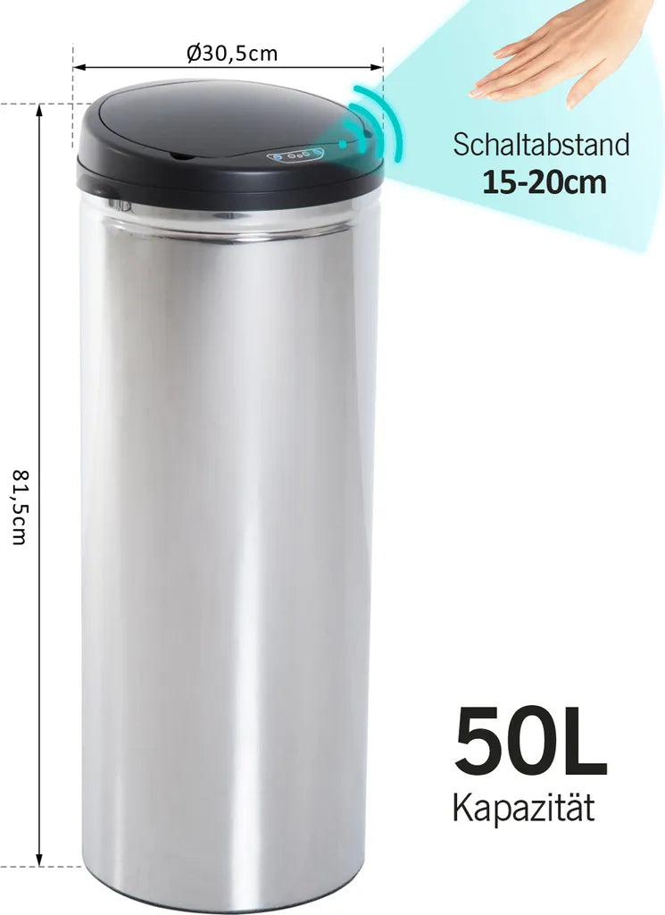  HOMCOM Edelstahl Automatik Sensor Mülleimer Abfalleimer IR Sensor Mit/ohne Inneneimer Rund 50 L