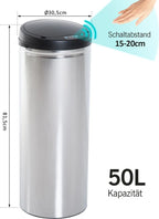 HOMCOM Edelstahl Automatik Sensor Mülleimer Abfalleimer IR Sensor Mit/ohne Inneneimer Rund 50 L
