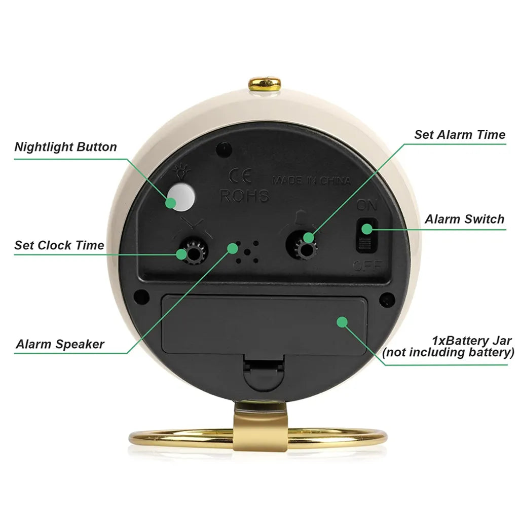  Silent Small Table Clocks, Pink Alarm Clock For Bedroom Pastel Room Office Shelf Kitchen, Cute Gold Vintage Aesthetic Decor Desk Clock, No-Ticking Battery Operated Tabletop Analog Alarm Clock,White