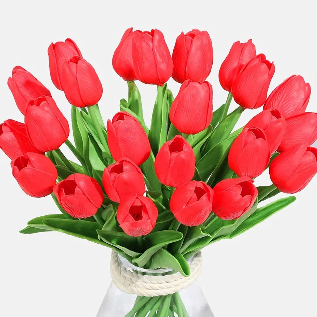  10er Künstliche Tulpe Blume Kunstblumen Gefälschte Blumen Bukett Künstlich Tulpe Hellrot