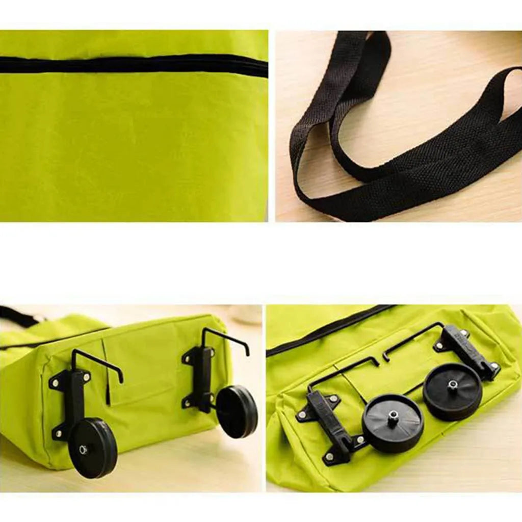  Einkaufstrolley Klappbaren Rädern Stützen Faltbar Leicht Wasserabweisend Tasche Einkaufstasche Picknicktasche Haushaltstrolley Tug Bag Grün