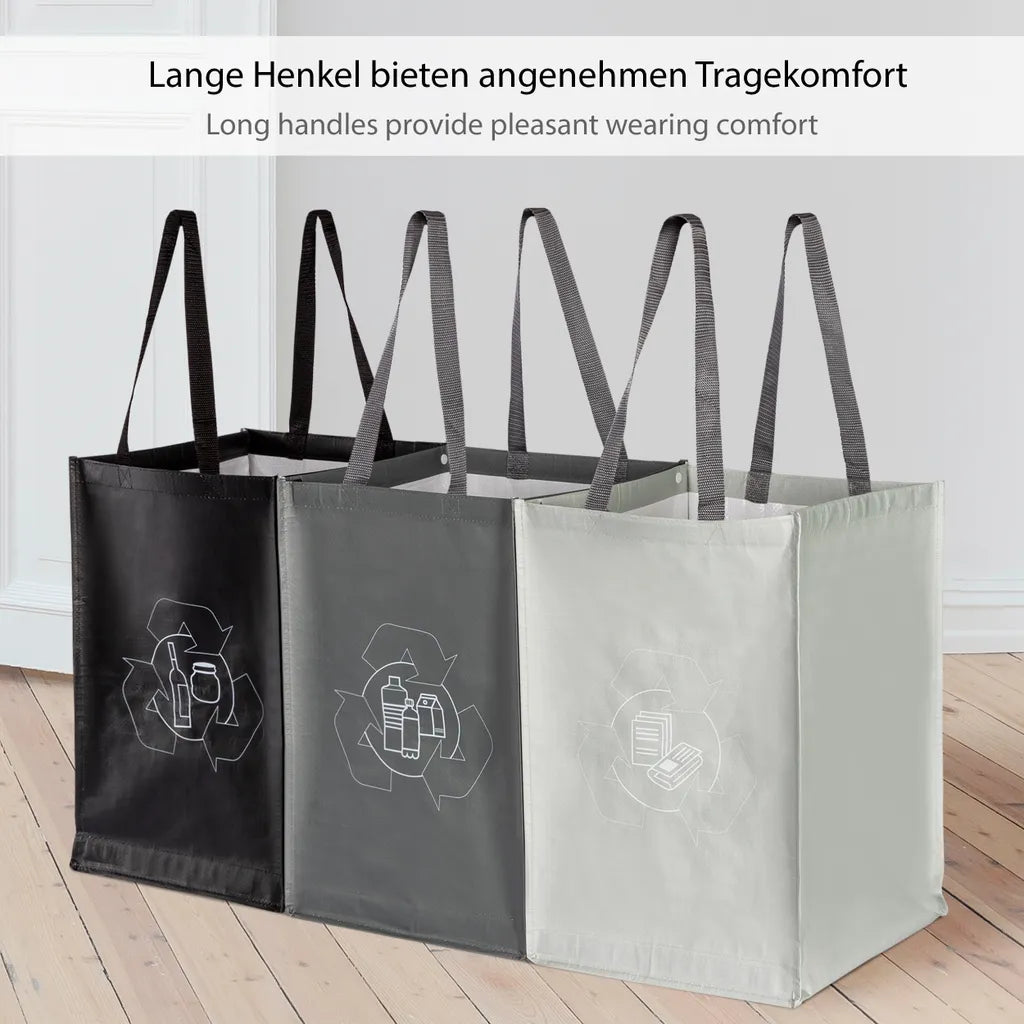 ONVAYA® Mülltrennsystem 3fach | Abfalltrennsystem Aus Taschen | Einzelne Taschen Für Papier, Plastik Und Glas Jeweils 44L | Einfach Zu Tragen Und Abzuwischen | Mülltrennsystem Für Die Küche