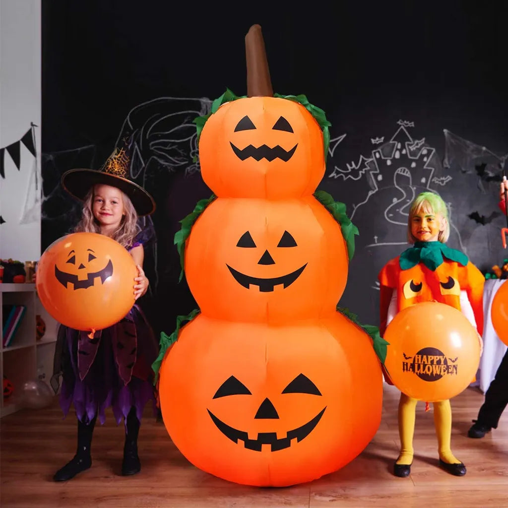  COSTWAY 180 Aufblasbarer Halloween Kürbis, 3 Stapel Kürbis Mit LED-Innenbeleuchtung, Halloween Kürbis Dekorationen Für Den Innen- Und Außenbereich