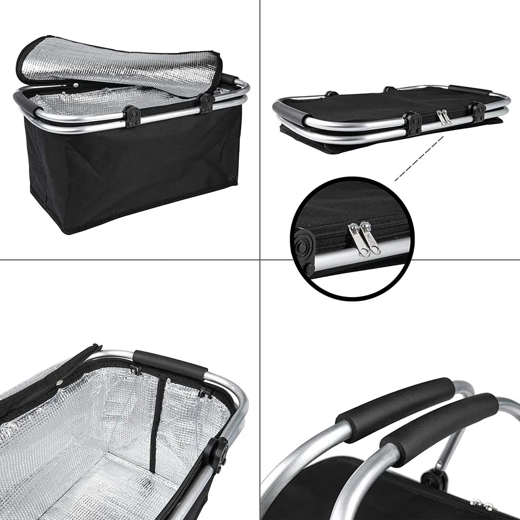  ONVAYA® Einkaufskorb Faltbar Mit Kühlfunktion | Schwarz | 2 Stück | Faltkorb Mit Deckel | Isolierkorb | Einkaufstasche | Klappkorb | Thermokorb Klappbar