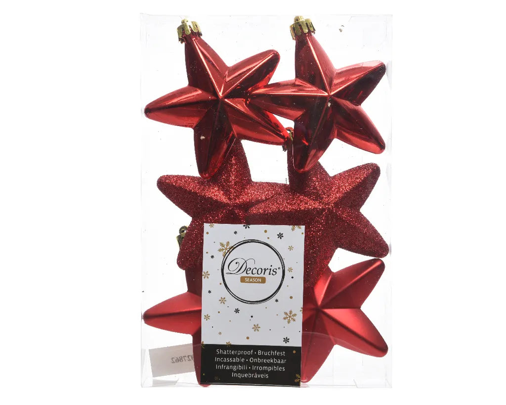  Bruchfeste Weihnachtsanhänger Stern Christmas Red Rot Ø 7,5 Cm Aus Kunststoff - 6er Set