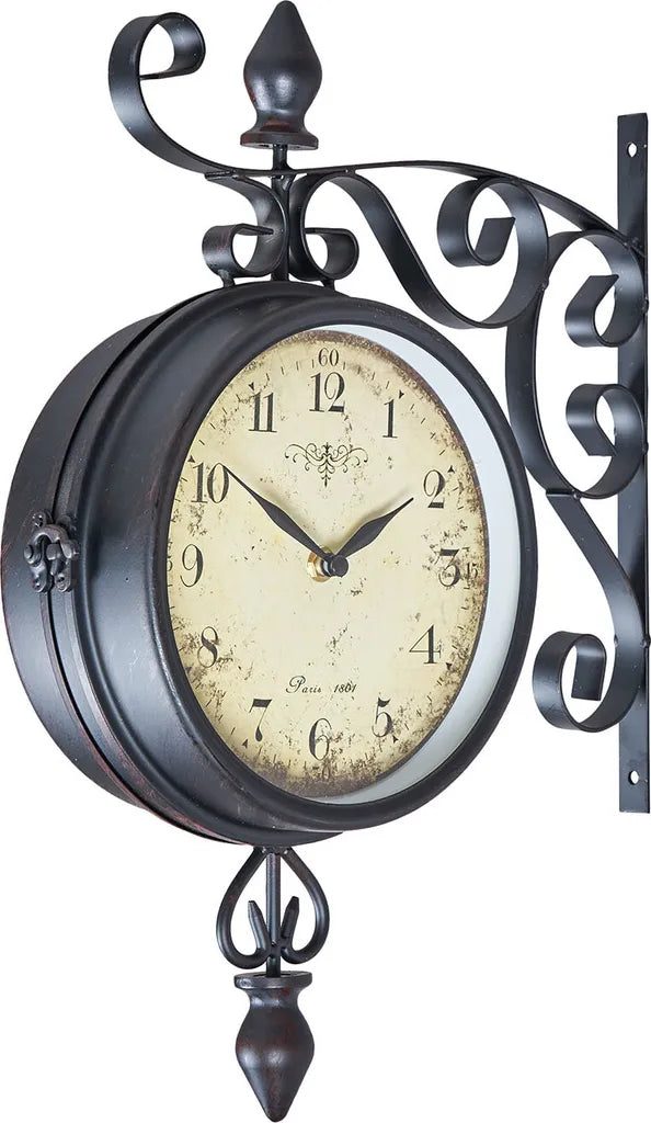  Wanduhr H31cm Metall Doppelseitige Bahnhofsuhr Retro Antik Stil Landhaus