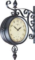  Wanduhr H31cm Metall Doppelseitige Bahnhofsuhr Retro Antik Stil Landhaus