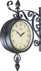  Wanduhr H31cm Metall Doppelseitige Bahnhofsuhr Retro Antik Stil Landhaus