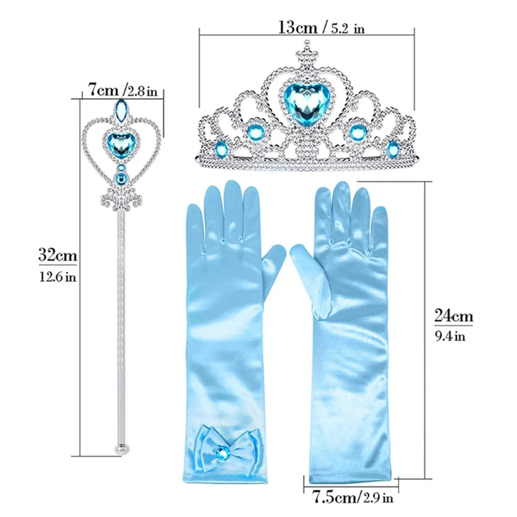  Prinzessin Kostüme Zubehör, 8-teiliges Set Mädchen Dress Up Zubehör Mit 1 X Elsa Krone, 1 X Paar Elsa Handschuhe, 1 X Zauberstab, 1 X Halskette, 2 X Ohrring (Blau)