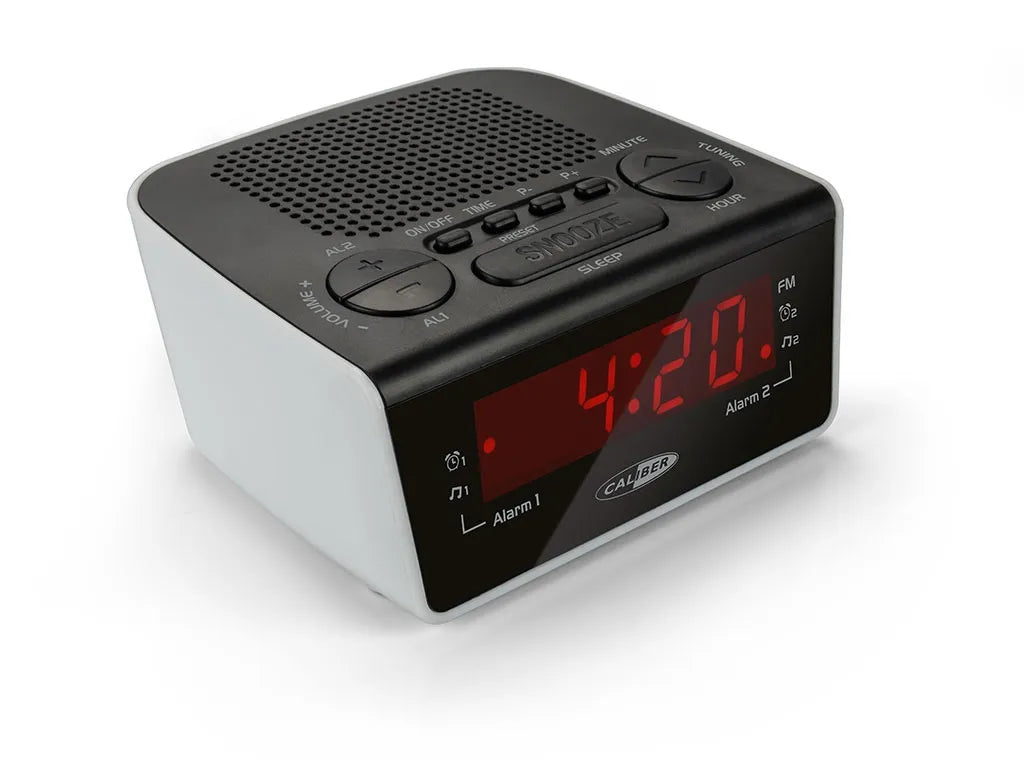  Caliber Alarm Clock Radio Mit FM -Radio Und Doppelalarm - Digitaler Wecker Mit Rotem Display - Weiß (HCG015)
