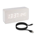  Kwmobile Wecker Uhr In Holzoptik Digital - Digitalwecker Anzeige Von Uhrzeit Temperatur Datum - Alarm Clock Mit USB Kabel In Weiß Mit Weißen LEDs