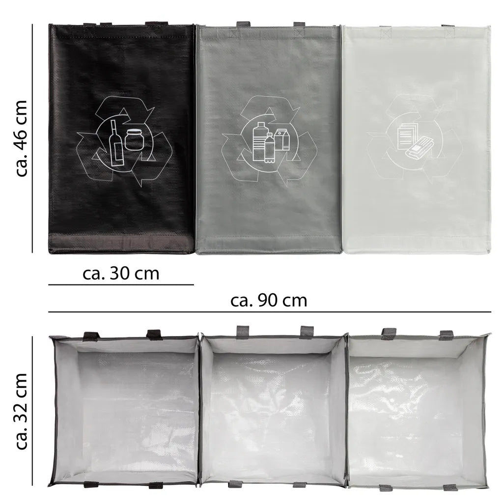  ONVAYA® Mülltrennsystem 3fach | Abfalltrennsystem Aus Taschen | Einzelne Taschen Für Papier, Plastik Und Glas Jeweils 44L | Einfach Zu Tragen Und Abzuwischen | Mülltrennsystem Für Die Küche