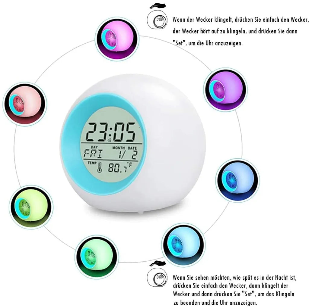  Digitaler Wecker Kinder, LED Kinderwecker 7 Farben Nachtlicht Lichtwecker Schlummerfunktion Für Mädchen Jungen