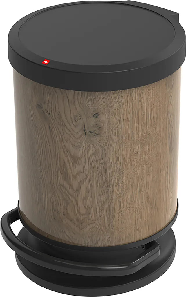 ROTHO Treteimer Rund 20 L PASO, Farbe:Holz Dunkel