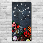  Wanduhr Aus Glas – 30x60 Cm - Glasbild - Glasuhr - Gehärtetes Glas -Gemüse Und Gewürze
