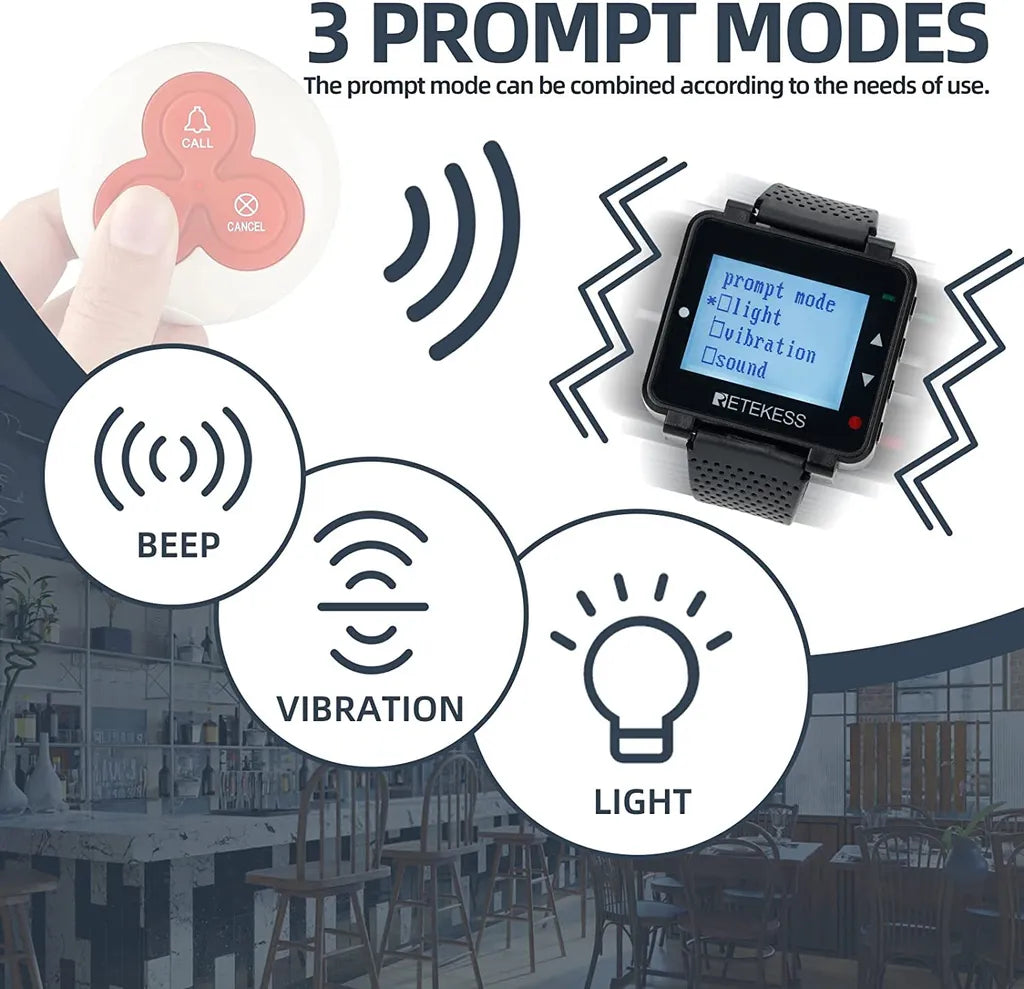  Retekess T128 Wireless Caregiver Pager Kellner Uhrenempfänger Für TD007 Und T117 Button Im Restaurant Hospital Nursing Home