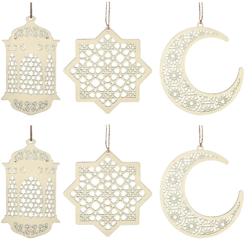  4 Stücke Holz Anhänger Ornament Ramadan Mubarak Eid Kareem Dekoration Mond Sterne Wind Licht Form Anhänger Ornament Für Ramadan Dekorationen