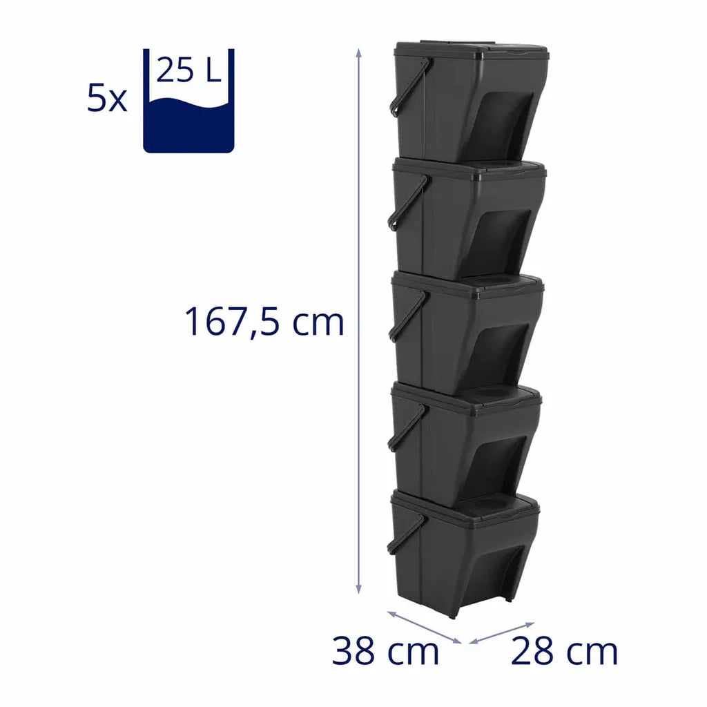  Mülltrennsystem Mülleimertrennsystem Müllsystem Schwarz Stapelbar 5 X 25 L