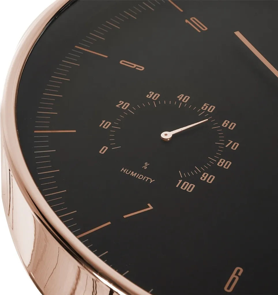  Leise Quartz Wanduhr Mit Hygrometer & Thermometer In Gold