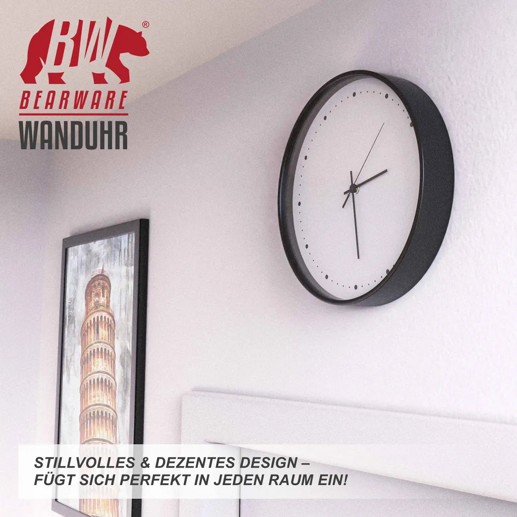  BEARWARE Wanduhr Rund Mit 24 Cm Durchmesser Analoge Anzeige - DCF-Signal - Batteriebetrieb