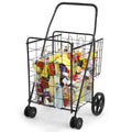  COSTWAY Klappbarer Einkaufstrolley, 40kg, 100L+22L, Einkaufswagen Mit Universalrädern, Rollwagen Mit 2 Körben, Tragbarer Handwagen, Allzweckwagen Für Wäsche, Einkaufen, Gepäck (Schwarz)