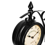  Monzana Wanduhr Vintage Quarzuhrwerke Mit Beidseitigem Ziffernblatt Doppelseitige Bahnhofsuhr Schmiedeeisern Retro-Design, Farbe:schwarz