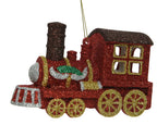  Christbaumschmuck Kunststoff Glitzer Lokomotive 12cm Rot / Gold
