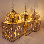  3 Stück Ramadan Dekoration Laterne LED Holz Stereo Palace Lampe Eid Mubarak Dekorative Laterne Ramadan Kareem Muslim Islam Party