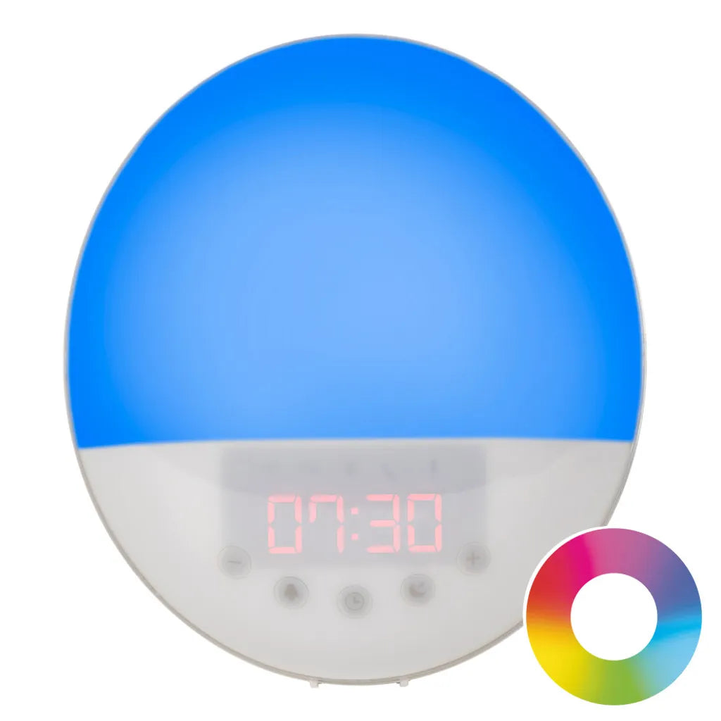  Silvergear® Lichtwecker | Dimmbar Wake Up Licht | Mit 30 Helligkeitsstufen , 6 Lichtfarben Und Verschiedene Natürliche Alarmtöne | Weiß