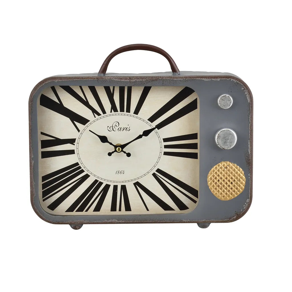  [en.casa]® Wanduhr Alter Fernseher Mit Analoger Anzeige - 33 X 5 X 27 Cm - Mehrfarbig - Glas