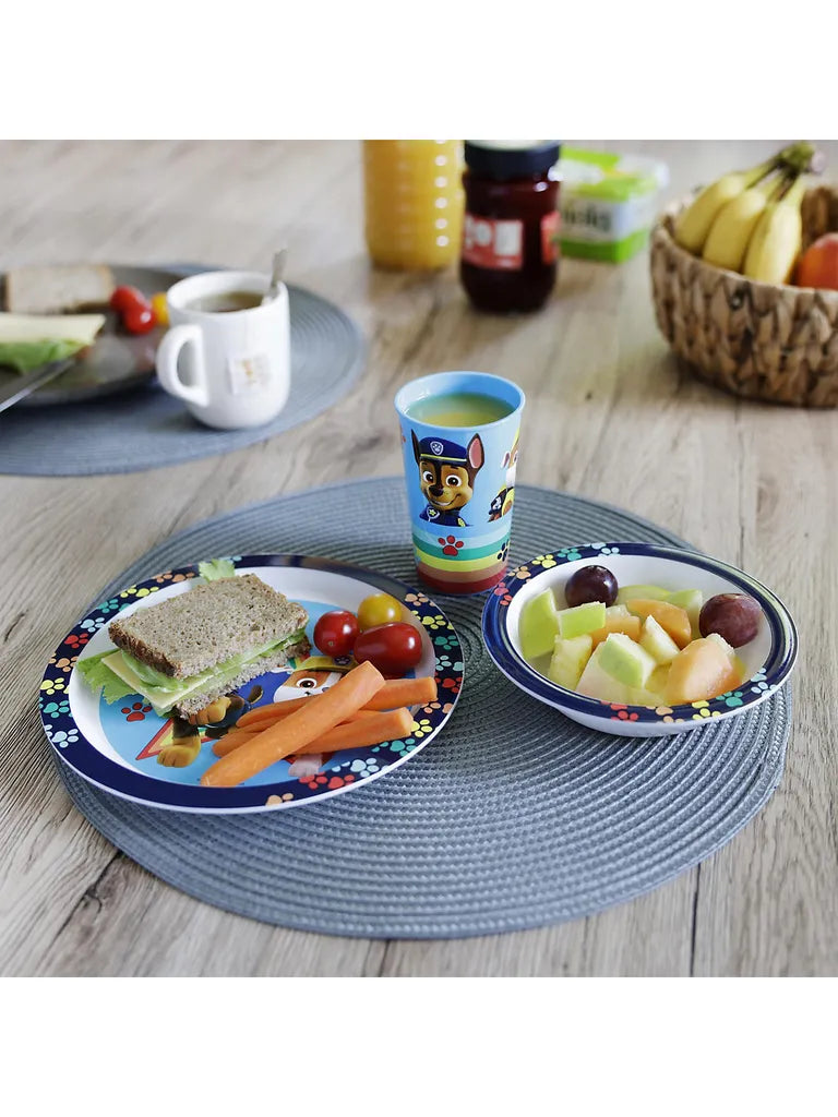  P:os Frühstücksset Paw Patrol (Teller, Schale Trinkglas) 3teilig, Blau, 3-teilig (1 Set)