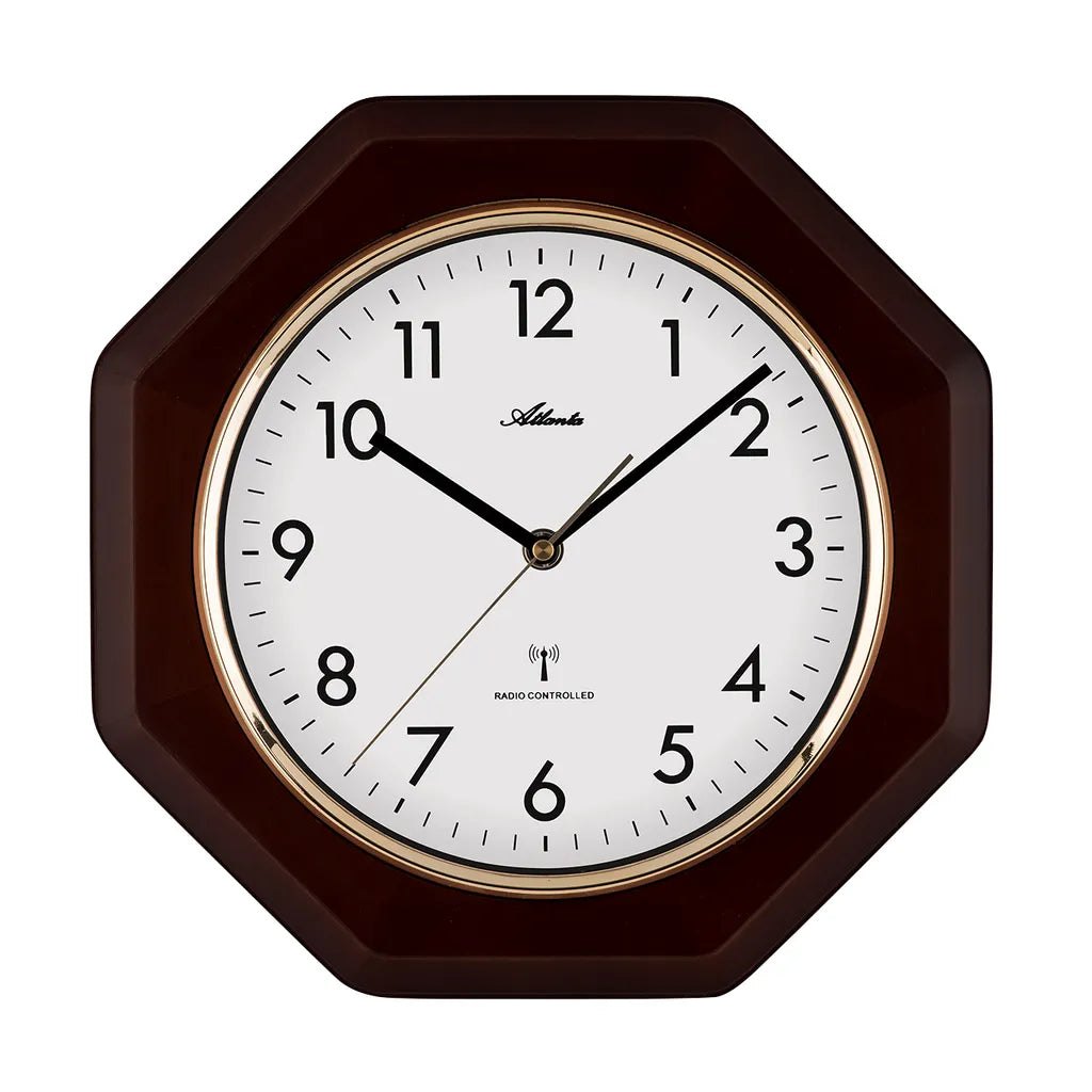  Atlanta 4537/20 Wanduhr Funk Funkwanduhr Analog Achteckig Nussbaum-farben