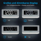  MEDION E75009 Wecker Mit Qi Ladefunktion (Weckstation, Ladestation, Induktives Laden, Temperaturanzeige, Snooze Schlummerfunktion, Timer, Displaydimmer) Silber