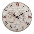  HAES DECO - Wanduhr 34 Cm Vintage Mit Weltkarte - Zifferblatt Römischen Ziffern