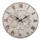  HAES DECO - Wanduhr 34 Cm Vintage Mit Weltkarte - Zifferblatt Römischen Ziffern